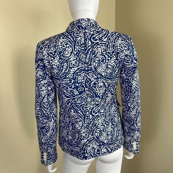Talbots Womens Size 2 Blue Pasiley Cotton Double Breasted Blazer Jacket Nautical - Picture 15 of 15